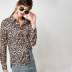 leopard print long-sleeved lapel chiffon shirt  NSGE35117