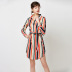 high-waist lace-up striped print dress NSGE35127