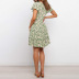 V-neck pleated high waist floral short sleeve dress NSHZ35274
