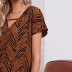 leopard print short-sleeved V-neck T-shirt  NSHZ35284