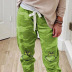 casual loose mid-waist green sports pants NSXS35298