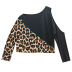 new printed leopard print diagonal shoulder T-shirt  NSXS35341