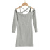 Design neck stretch long-sleeved dress NSHS35393