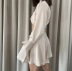 single-breasted satin short long-sleeved shirt solid color pleated skirt two-piece suit NSHS35402