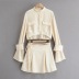 single-breasted satin short long-sleeved shirt solid color pleated skirt two-piece suit NSHS35402