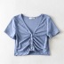 fashion V-neck single-breasted pleated sexy slim solid color T-shirt NSHS35405