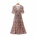 sleeves pleated two-piece printed V-neck dress NSAM38328