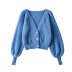 solid color puff sleeve mohair knitted jacket NSAC38424