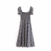 fashion square neck puff sleeve printed dress NSAC38465