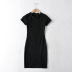 elastic small split round neck short-sleeved dress NSHS38536