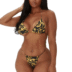 yellow leopard print drawstring triangle bikini  NSHL38553
