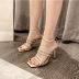 square toe strap high-heel buckle golden sandals  NSSO40514