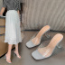 transparent crystal thick heel slippers  NSHU40623