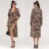 lapel leopard print long fashion dress NSJR40718
