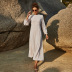 chiffon solid color elastic sleeves big swing dress  NSLM40722
