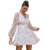 printed chiffon halter long-sleeved dress NSWX40734