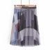 high waist contrast color pleated mid-length gauze skirt NSAM41637