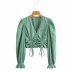 spring V-neck lantern sleeve drawstring blouse NSAM42188