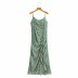 floral slimming side split pleated lace-up dress NSAM42204