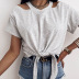 lace-up round neck solid color short sleeve T-shirt  NSKL42215