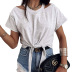 lace-up round neck solid color short sleeve T-shirt  NSKL42215