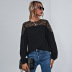 mesh stitching round neck long-sleeved top NSAL42247