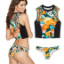printing contrast color split swimsuit  NSHL42280