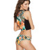 printing contrast color split swimsuit  NSHL42280
