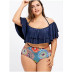 plus size floral high waist fringed one-shoulder swimwear  NSHL42292