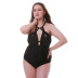 plus size solid color cross strapped one-piece swimsuit  NSHL42460