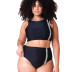 plus size color matching high waist split bikini  NSHL42479