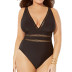 plus size solid color mesh stitching one-piece swimsuit  NSHL42483