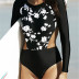 long-sleeved floral zipper sexy one-piece swimsuit  NSHL42484