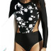 long-sleeved floral zipper sexy one-piece swimsuit  NSHL42484