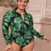 plus size long-sleeved printed zipper one-piece swimsuit  NSHL42493