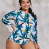 plus size long-sleeved printed zipper one-piece swimsuit  NSHL42493