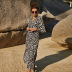 leopard print long sleeve split dress  NSLM42563