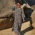 leopard print long sleeve split dress  NSLM42563