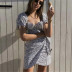 Single-Breasted Polka-Dot Lace-Up Short-Sleeved Shirt High-Waist Skirt Set NSAC42620