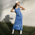 vestido largo con tirantes de color en contraste de lana con agujeros NSLQ42671
