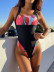 fashion stitching contrast color one-piece swimsuit  NSDA42714