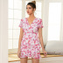 pink print ruffled short-sleeved dress NSWX42786