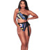 striped high-waisted single strap split bikini  NSHL42866