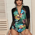mesh stitching printing long-sleeved one-piece swimsuit  NSHL42869
