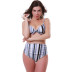 Striped pleated split bikini NSHL42879
