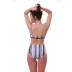 Striped pleated split bikini NSHL42879