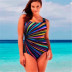 plus size gradient rainbow strip one-piece swimsuit  NSHL42882