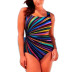 plus size gradient rainbow strip one-piece swimsuit  NSHL42882