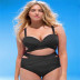 plus size solid color high waist mesh pleated bikini NSHL42903