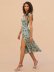 Spring Retro Print Lace-up Slit Dress NSAM42972